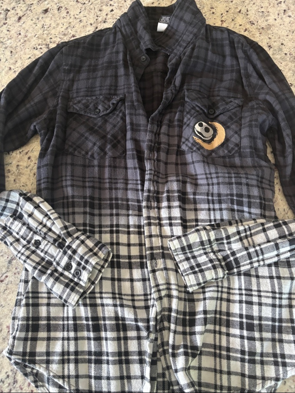 Plaid Graphic Button-Up Shirt - Black & White "Lovers" - Picture 3 of 5